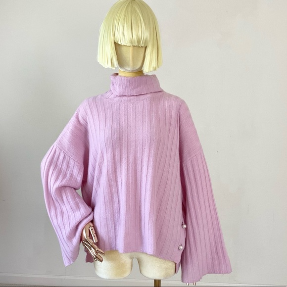 Milly Sweaters - Millly Pink Cashmere Pearl Turtle Neck Sweater S